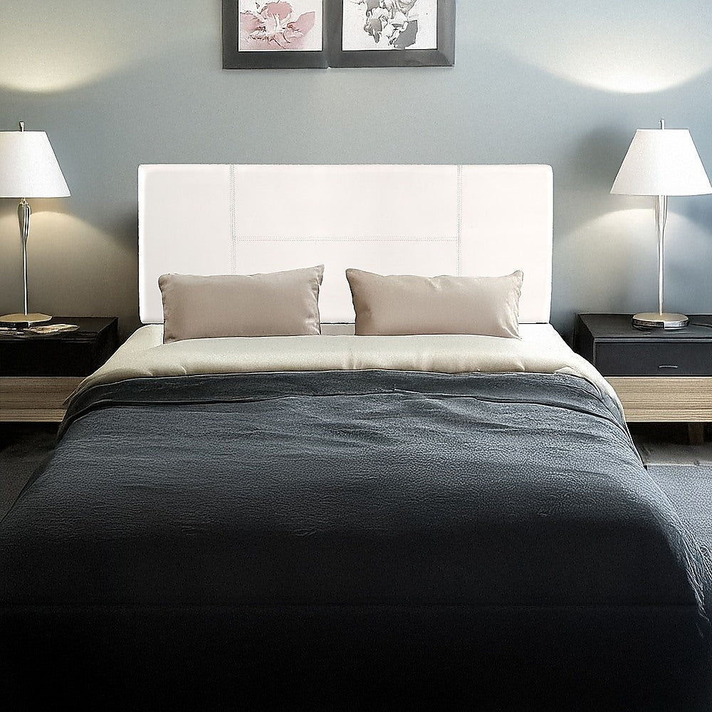 Designer Stitched PU Leather Double Bedhead White