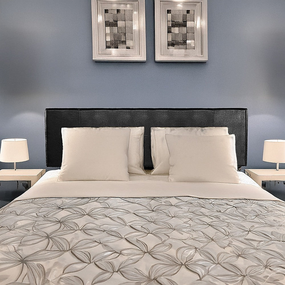 PU Leather King Bed Headboard with Stitched Detail Black