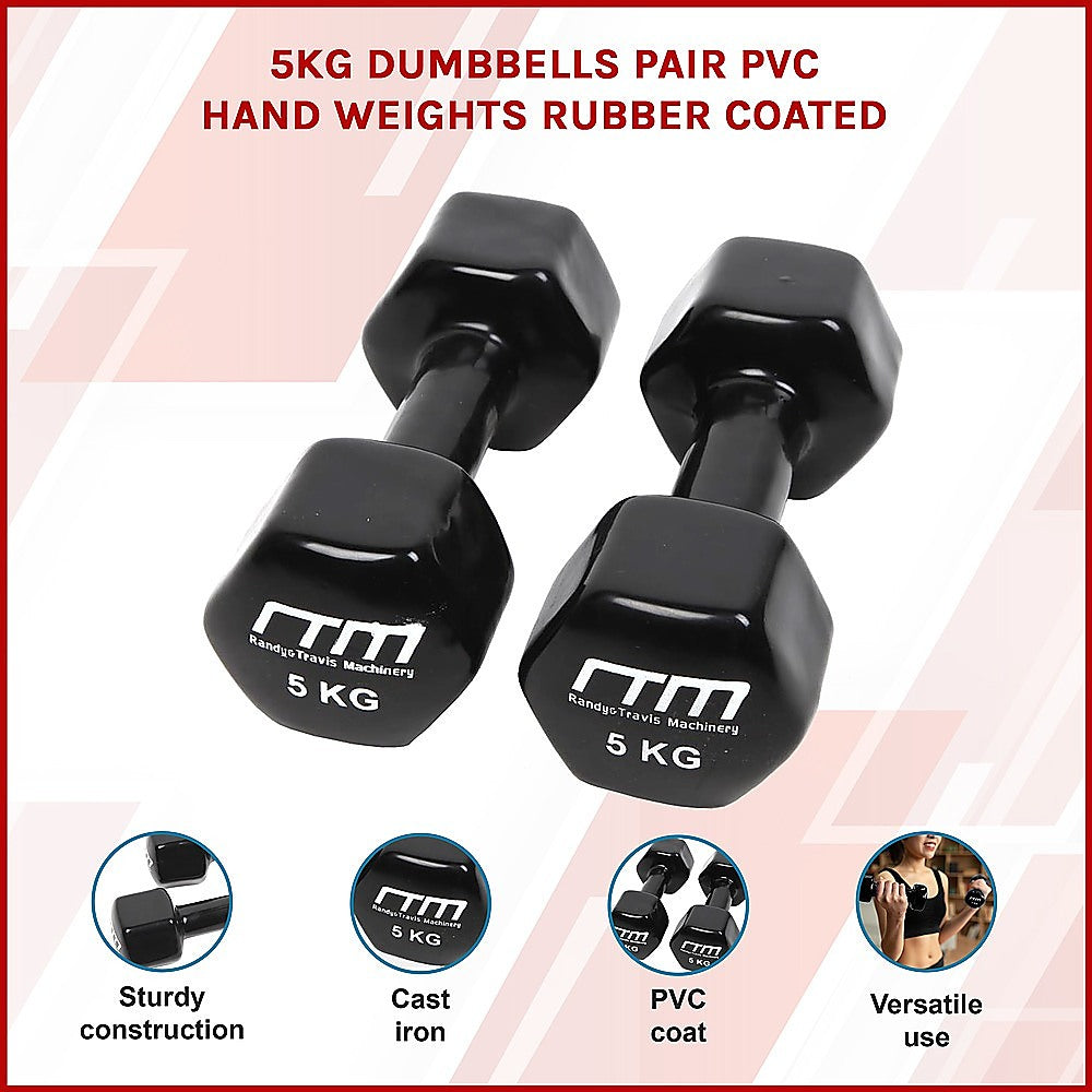 5kg PVC Coated Dumbbell Pair Hexagonal Cast Iron Hand Weights