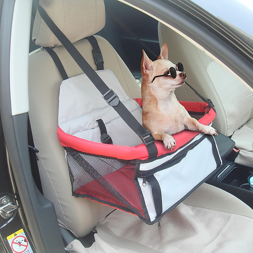Portable Dog Car Booster Seat for Window Viewing Red