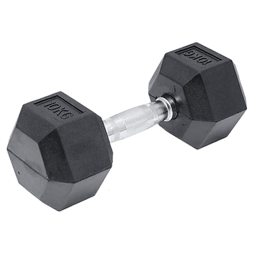 Commercial Rubber Hex Dumbbell 10kg One-Piece Forged Steel