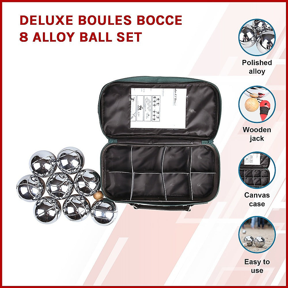 Deluxe Boules Bocce Set 8 Polished Alloy Balls with Jack