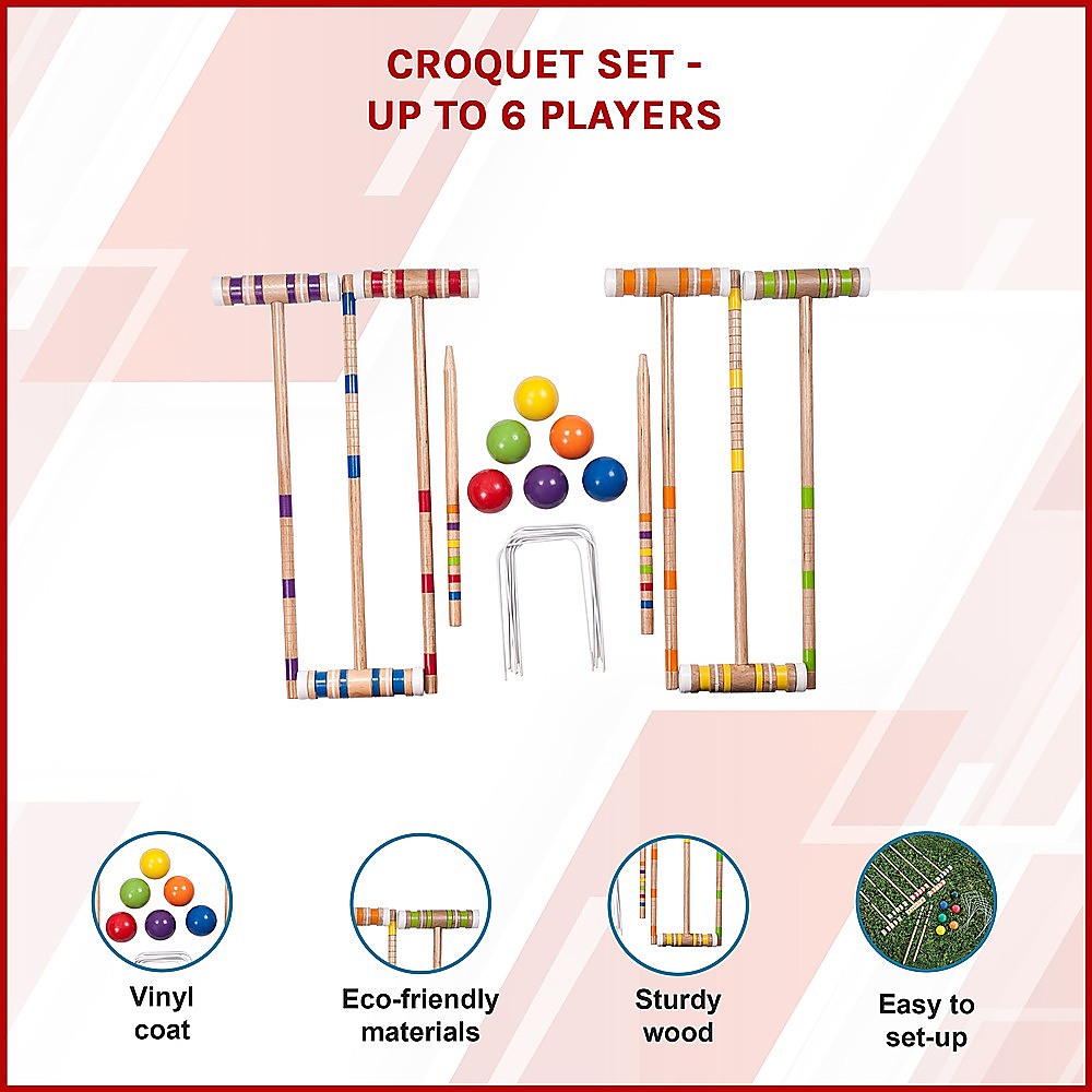 Croquet Set Classic Lawn Game for 6 Players Mallets Balls Included