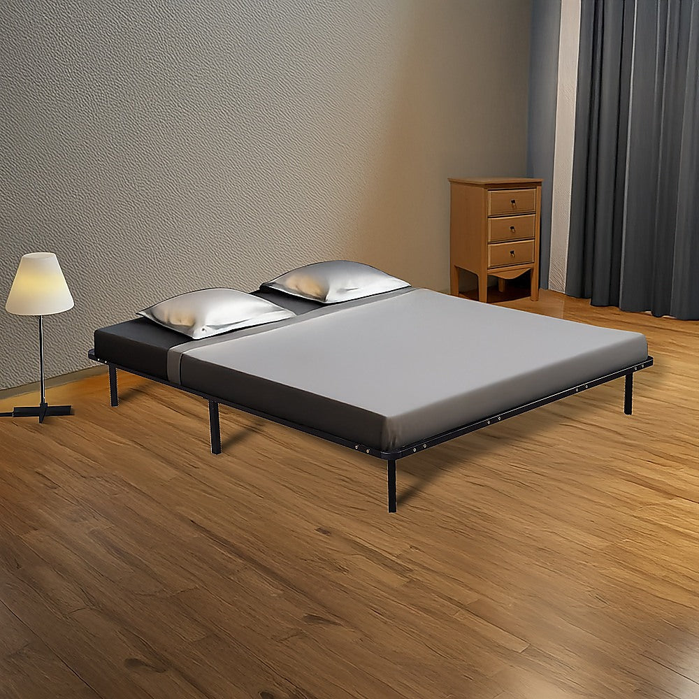 King Metal Bed Frame Sturdy Black Steel Construction