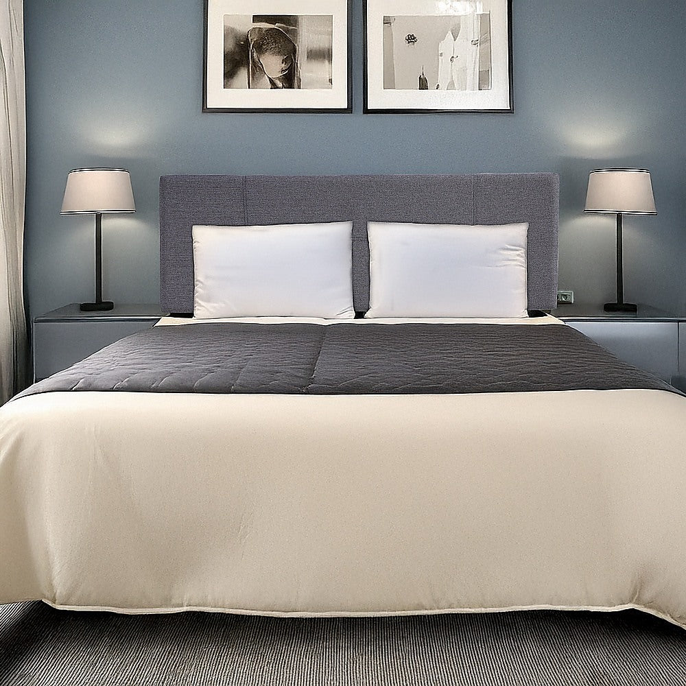 Linen Fabric Queen Bed Headboard with Stitched Detail Grey