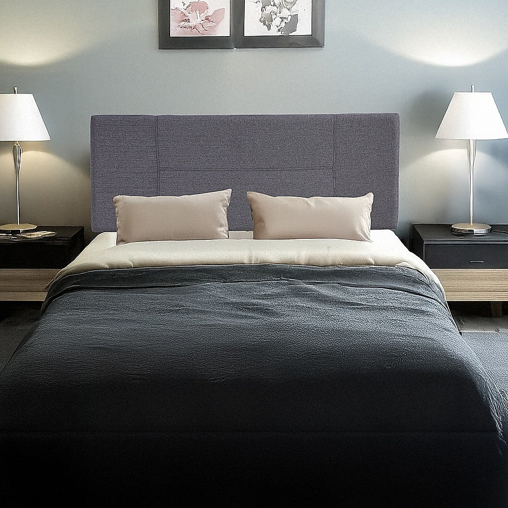 Designer Stitched Double Bed Headboard Grey Linen Fabric