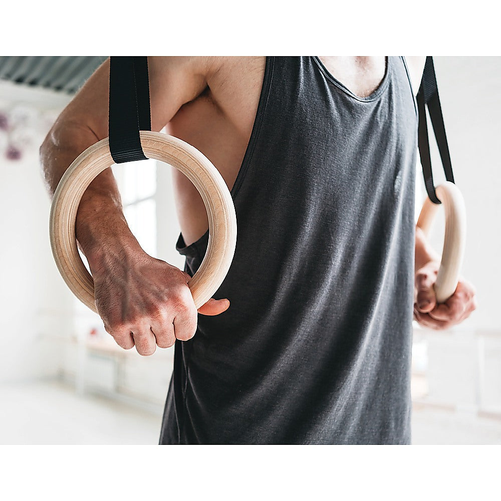 Birch Wood Gymnastic Rings with Straps Adjustable 235mm