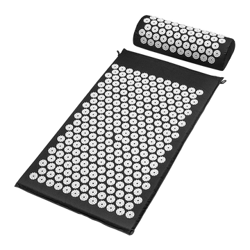 Acupressure Yoga Mat and Pillow Set for Back Pain Stress Relief Black