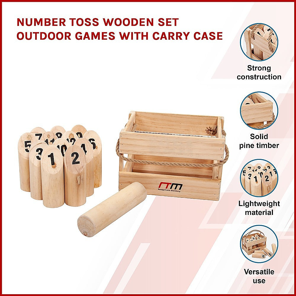 Wooden Number Toss Game Set with Carry Case Outdoor Party
