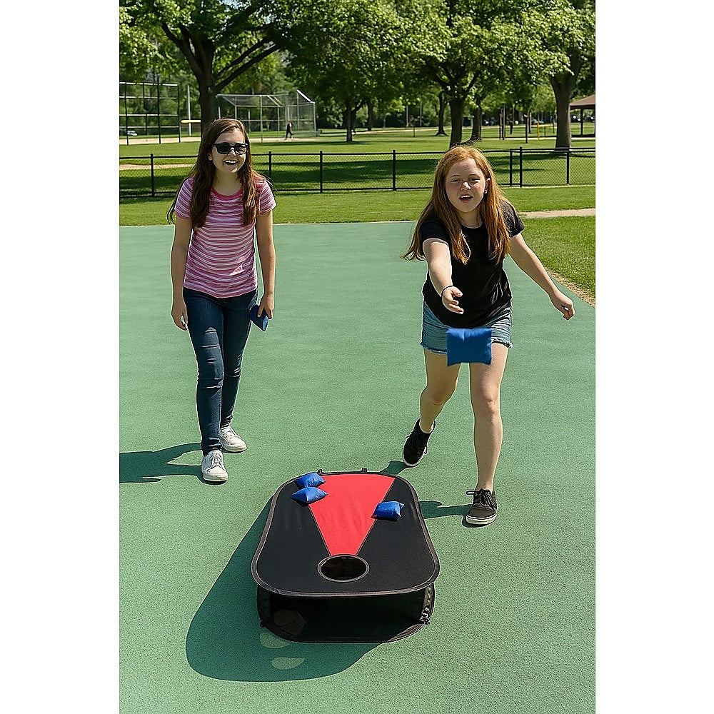 Portable Collapsible Cornhole Board Set with 8 Bean Bags Blue Red