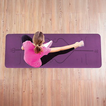 Dual-Layer TPE Yoga Mat 8mm Pink Purple Alignment Lines 183x61cm