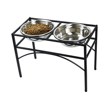 Elevated Dog Feeder Stand Dual Stainless Steel Bowls 50cm Black