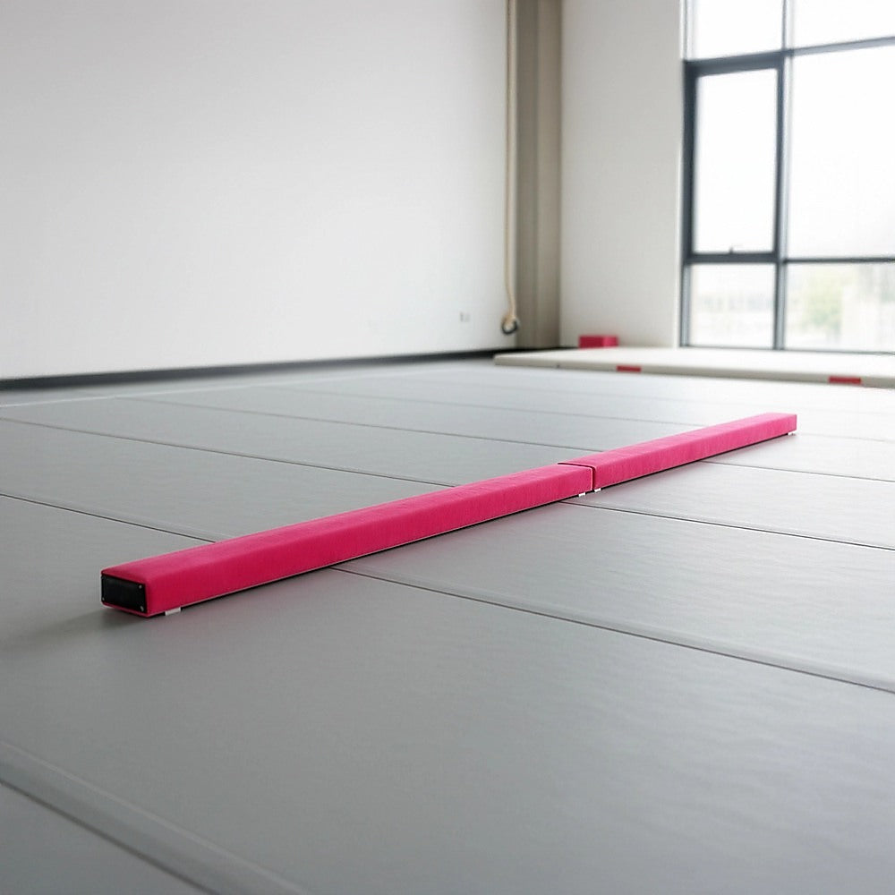 2.4m Folding Gymnastics Balance Beam Pink Synthetic Suede Home Training