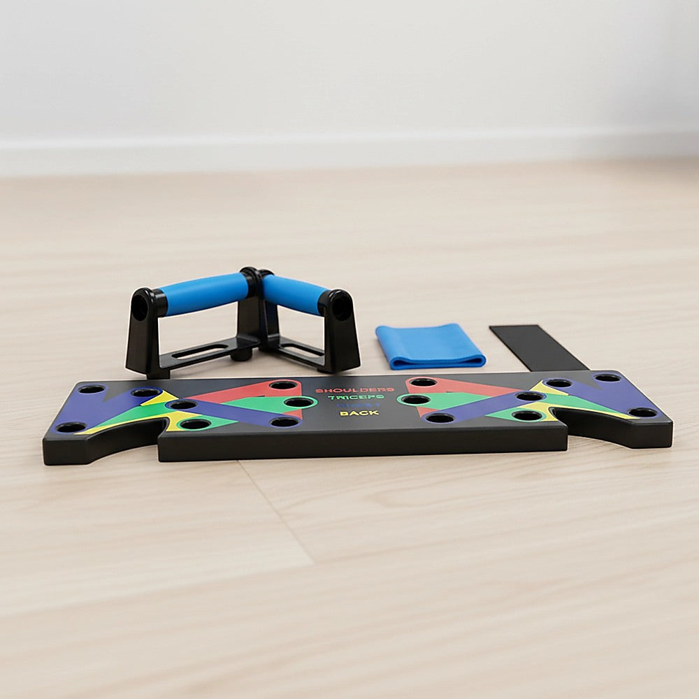 9-in-1 Push Up Board Muscle Target Colour Coded with Resistance Bands