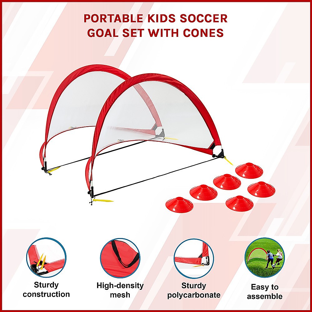 Randy Travis Machinery Portable Kids Soccer Goal Set 2 Goals 6 Cones 1.2m