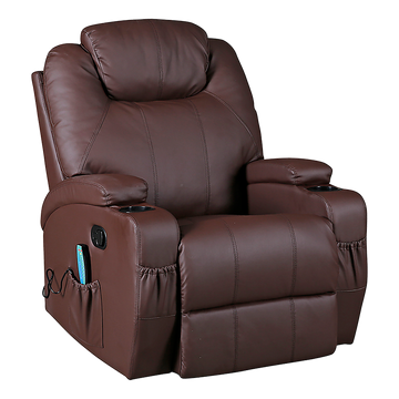 Vortaz Heated Massage Recliner Chair PU Leather Brown