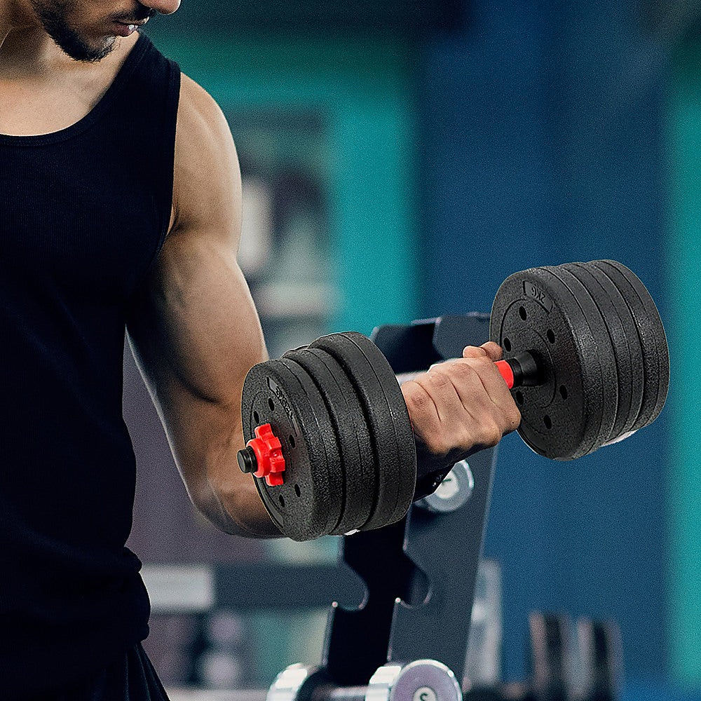 20kg Adjustable Dumbbell Set Rubber Weight Plates Black Red