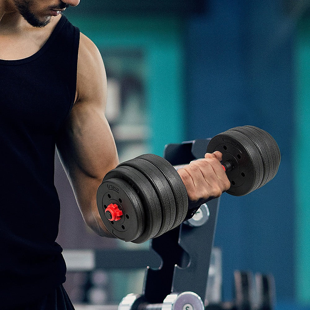 30kg Adjustable Dumbbell Set Rubber Weight Plates Black Red