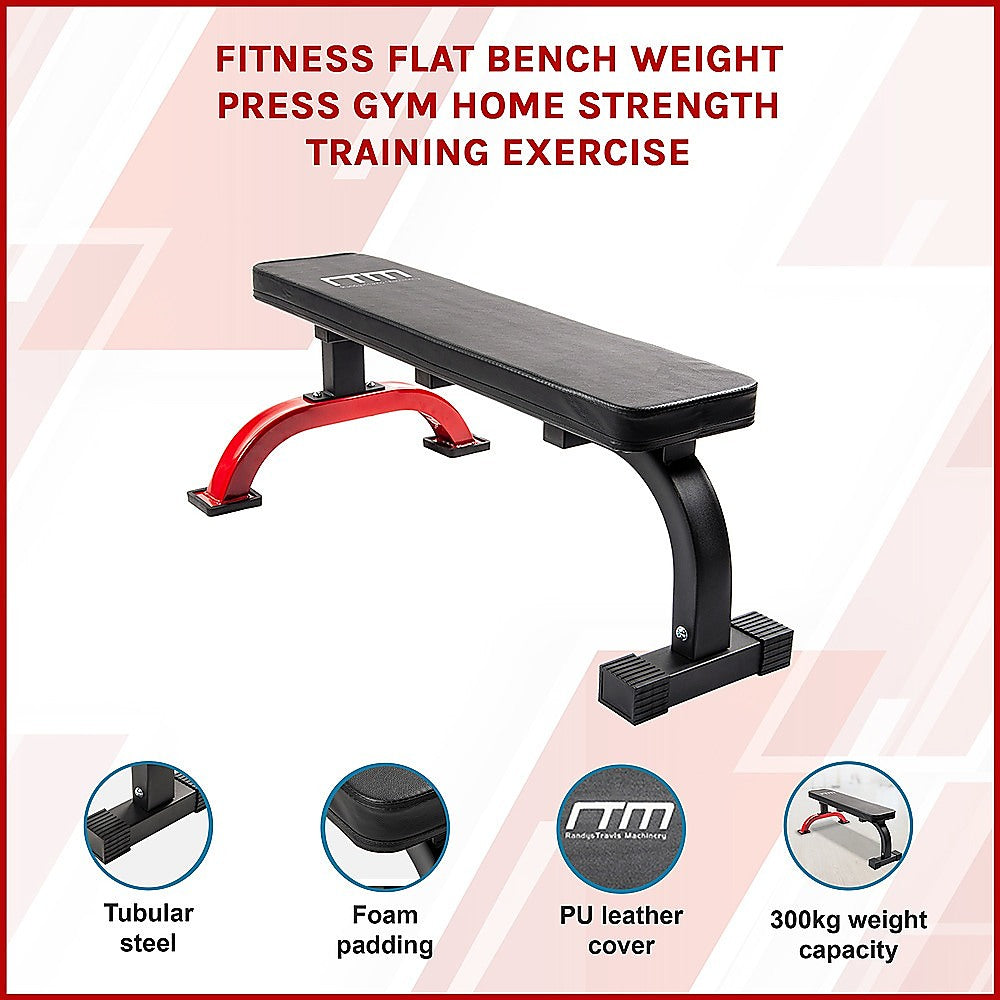 Flat Bench Press for Home Gym Steel Frame 300kg Capacity Black Red