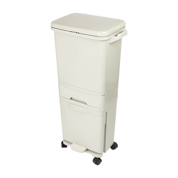 42L Pedal Rubbish Bin 3 Compartment Recycling Light Beige