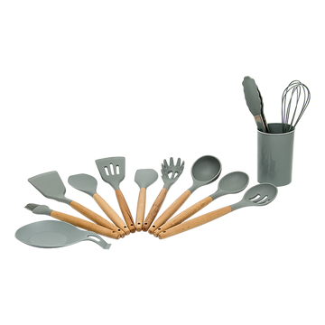 13-Piece Silicone Kitchen Utensils Set Cooking Baking Woodtone