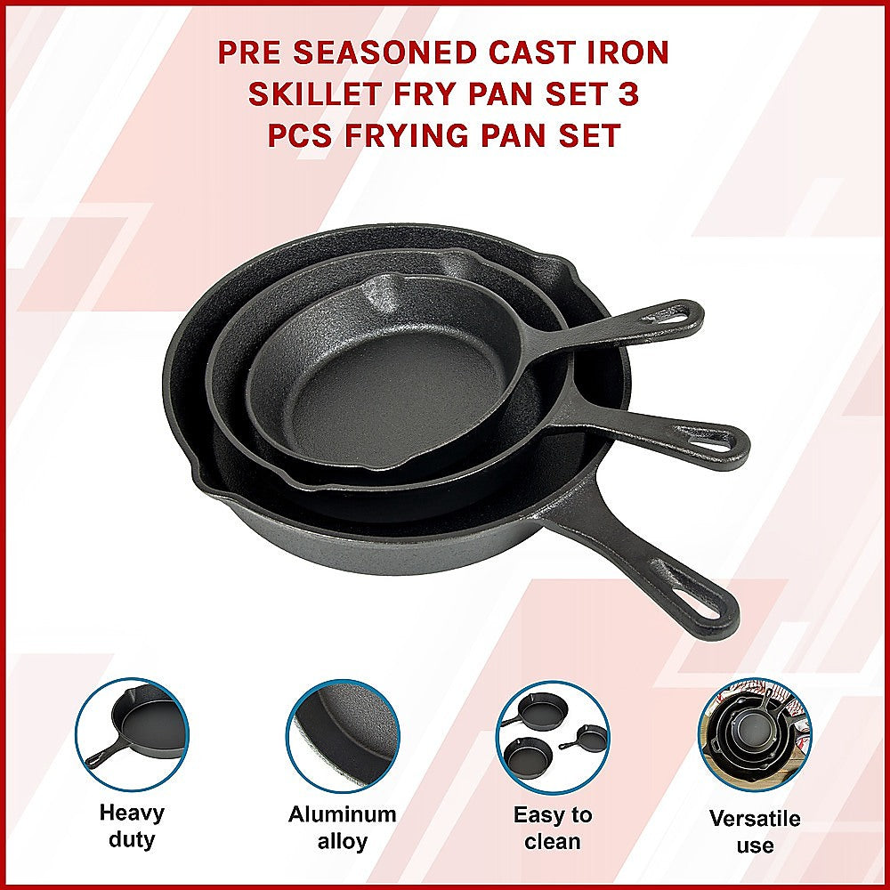 Pre-Seasoned Cast Iron Skillet Fry Pan Set 3 Piece