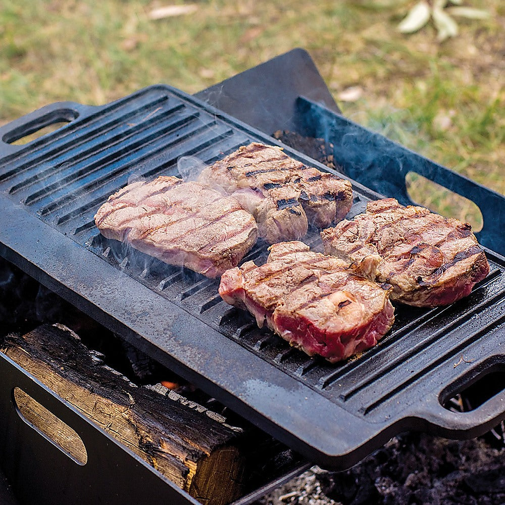 Reversible Cast Iron Griddle Plate BBQ and Hob 46x22cm Non-Stick