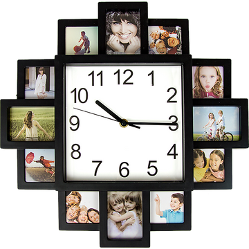 Vortaz Photo Collage Wall Clock Sunburst 12 Frame Black