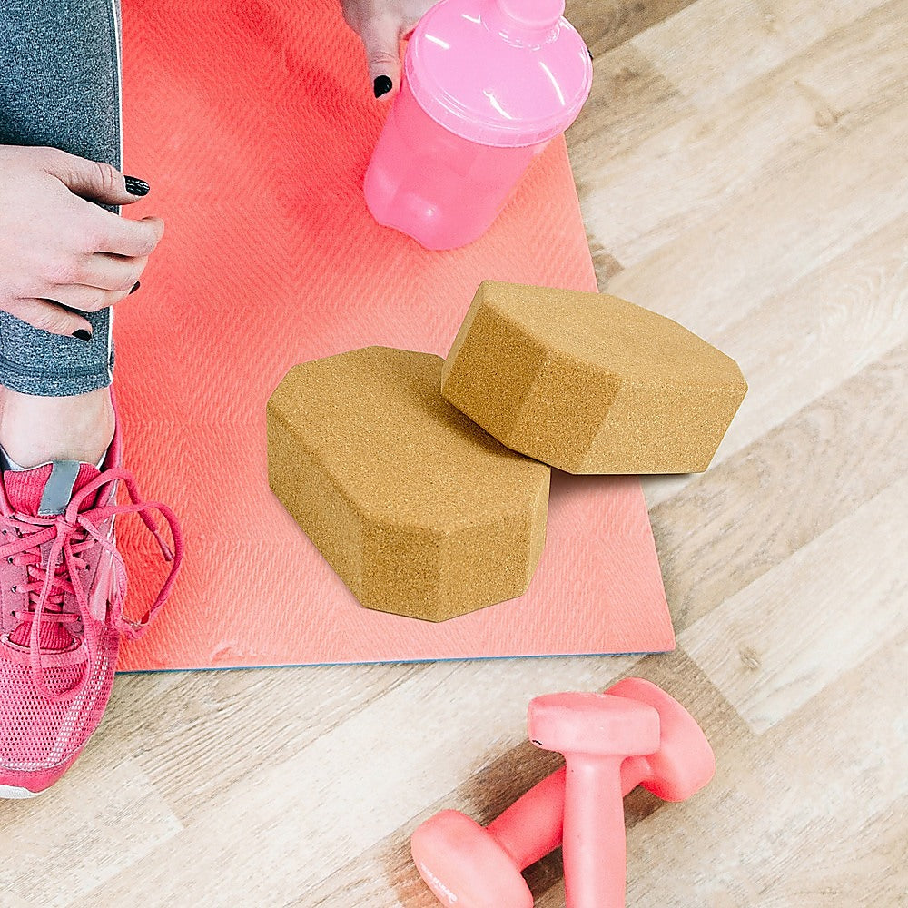 Natural Cork Yoga Blocks Set of 2 Octagon Eco Friendly Non-Slip