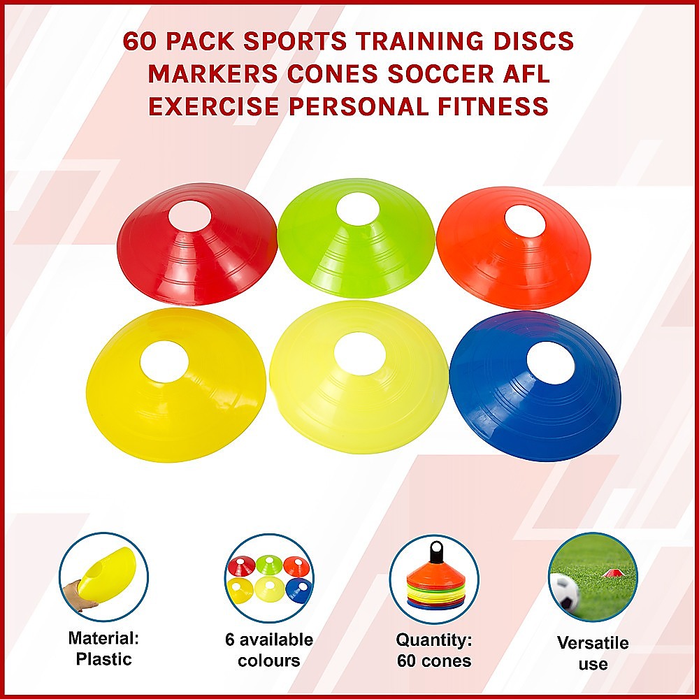 60 Pack Sports Training Cones Agility Markers for Soccer AFL Fitness