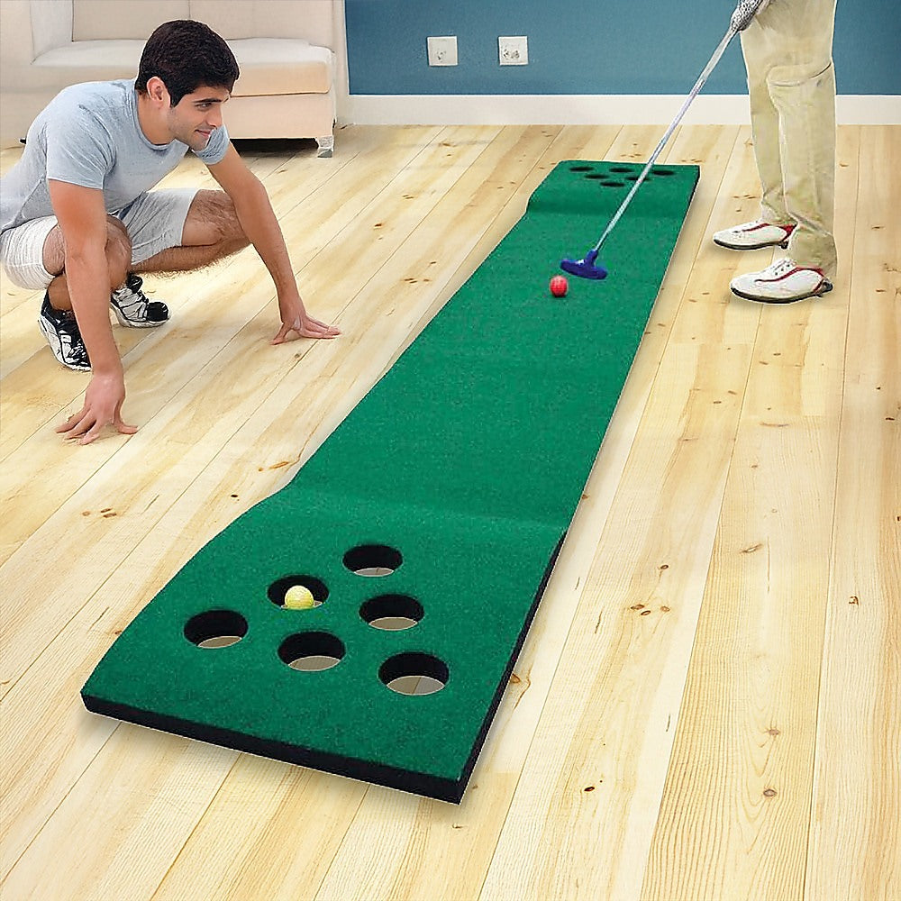 Golf Putting Beer Pong Game Set with 2 Putters 6 Balls Green