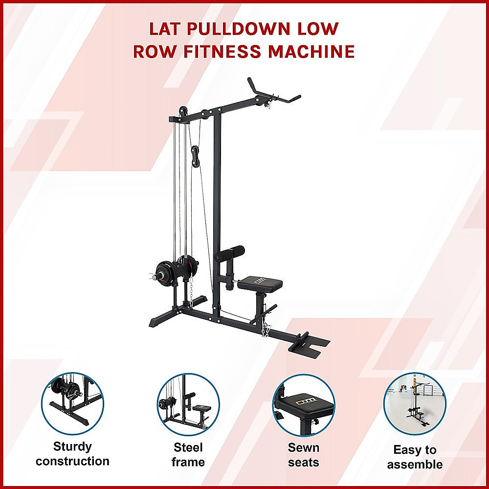 Plate Loaded Lat Pull Down Low Row Machine Heavy Duty Steel 150kg