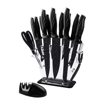 17-Piece Kitchen Knife Set with Block Sharpener Stainless Steel