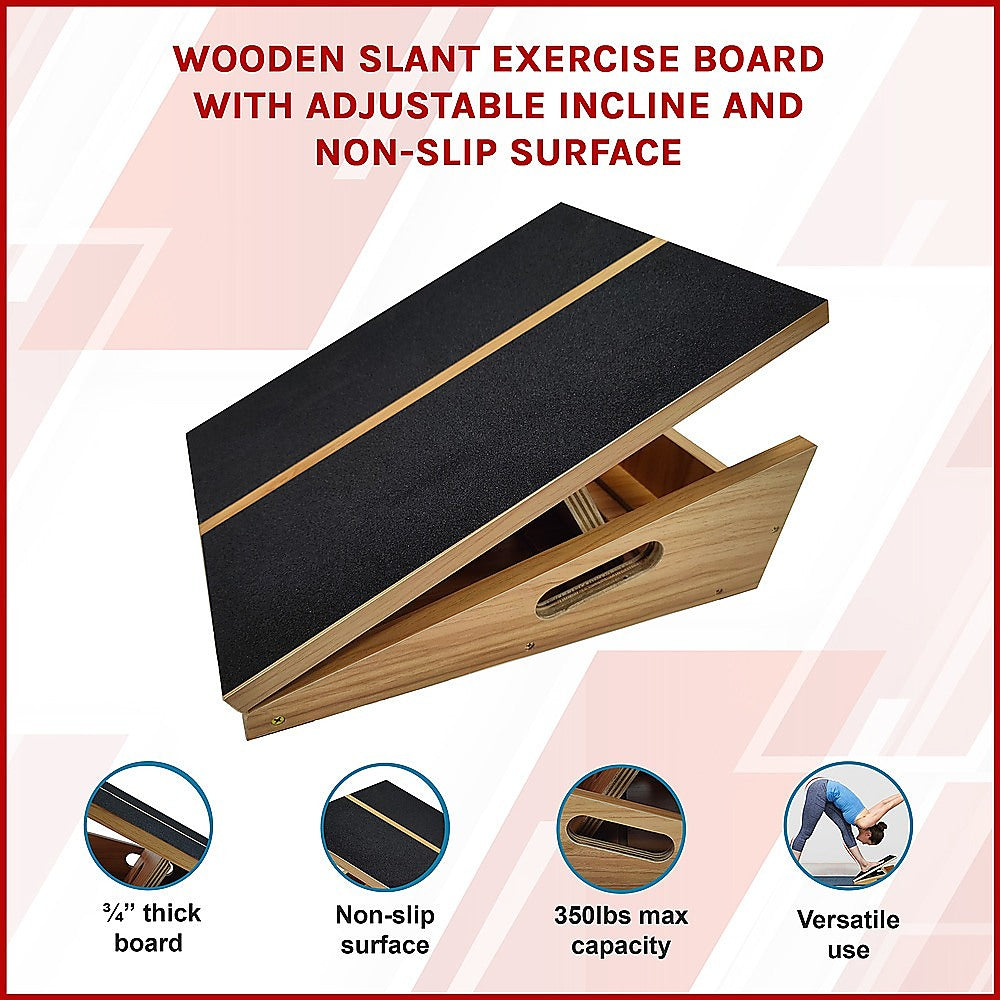 Adjustable Wooden Slant Board Yoga and Rehab Exercise 350lb Capacity