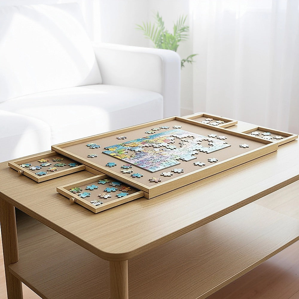 Randy and Travis Wooden Jigsaw Puzzle Table Board 54x74cm 4 Drawers