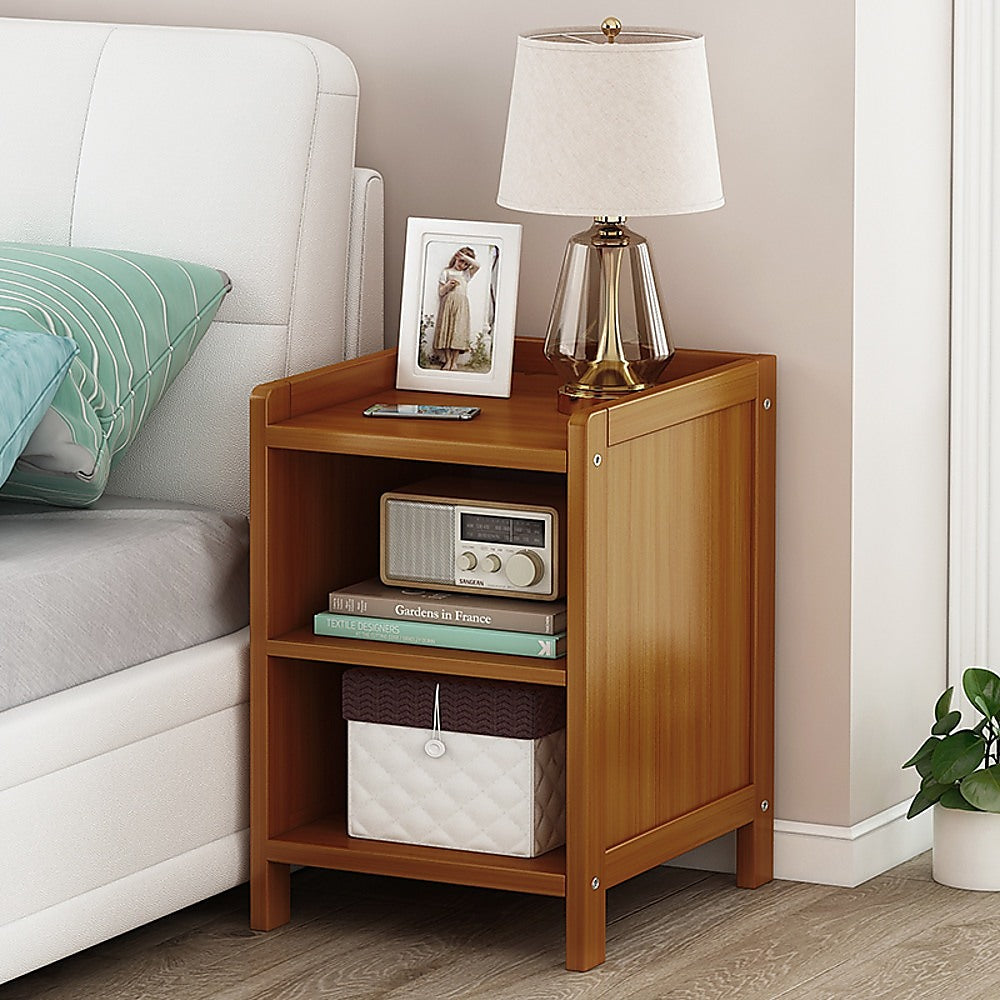 Bamboo Bedside Table Nightstand Single Drawer Open Shelf Dark Wood