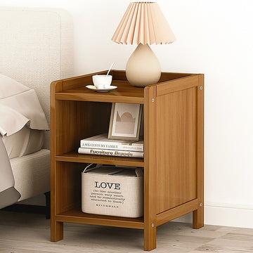 Bamboo Bedside Table Nightstand Single Drawer Open Shelf Dark Wood