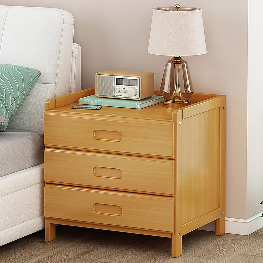 Bamboo Bedside Table Nightstand 3 Drawer Natural Wood