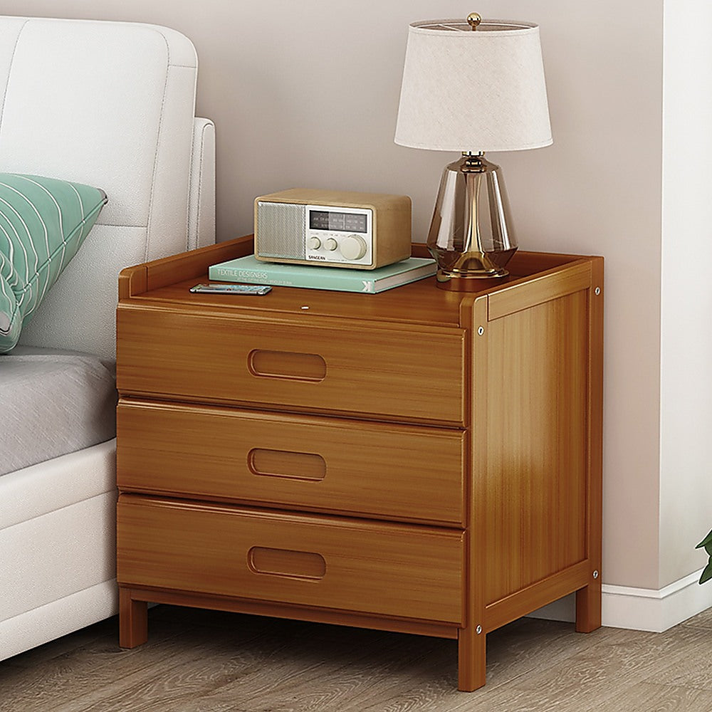 Bamboo Bedside Table Nightstand 3 Drawer Dark Wood