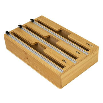 3-Tier Bamboo Food Wrap Dispenser with Sliding Cutter