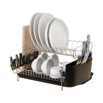 Randy & Travis 2-Tier Dish Drying Rack Black Silver