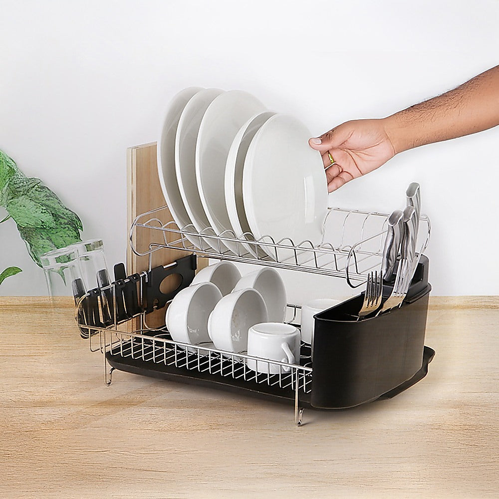 Randy & Travis 2-Tier Dish Drying Rack Black Silver