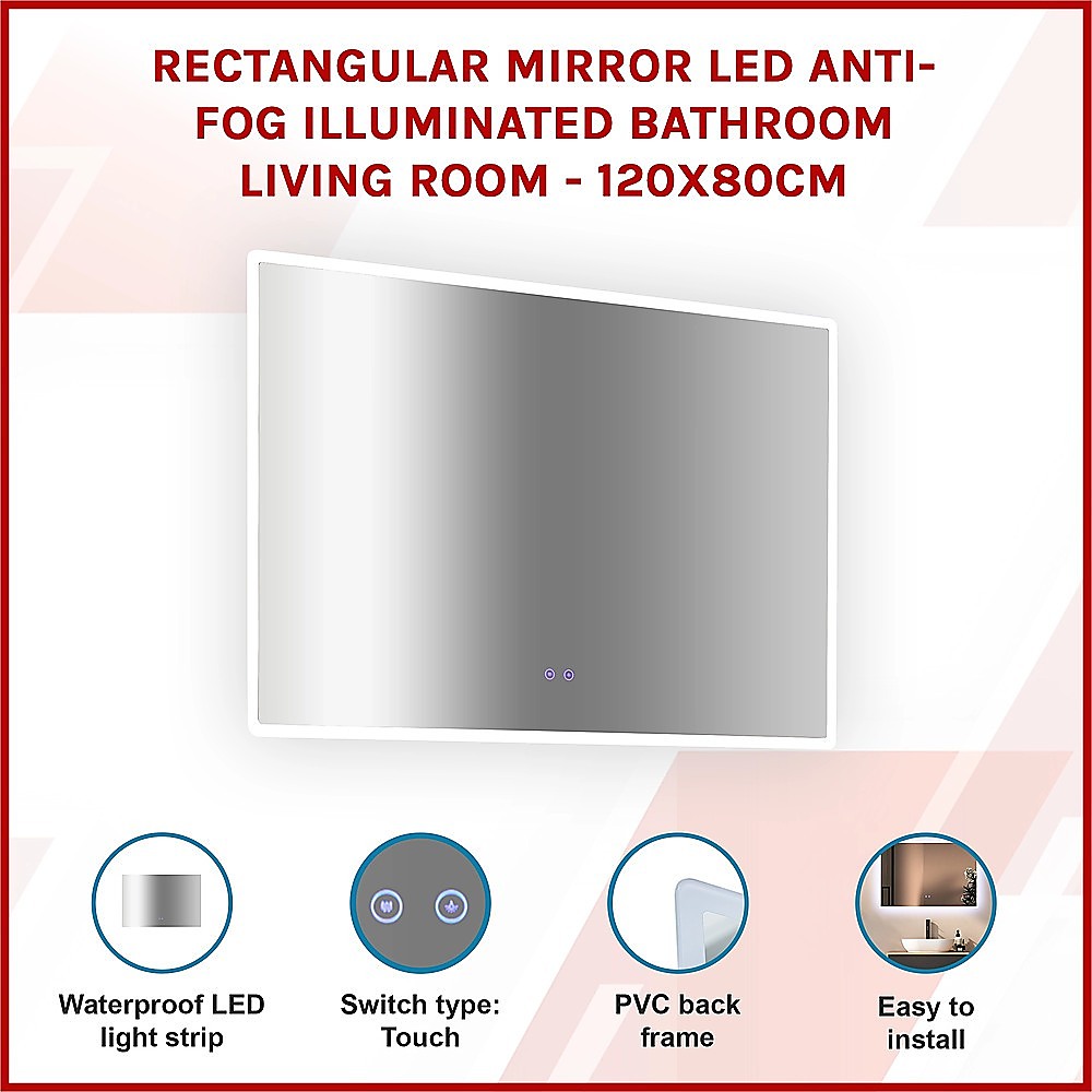 Vortaz LED Bathroom Mirror with Anti-Fog Backlit Light 120x80cm