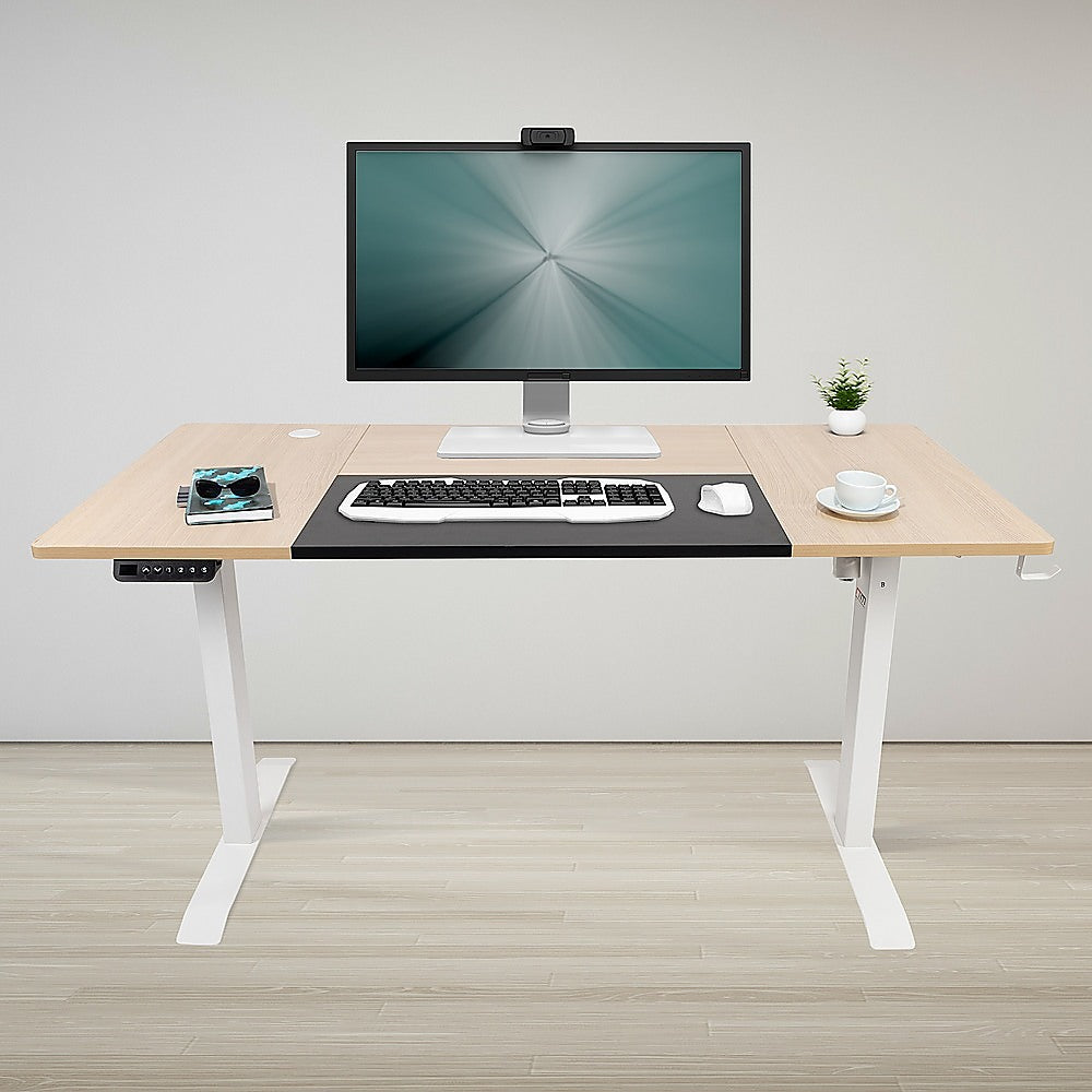 Electric Standing Desk Motorised Height Adjustable 140cm Birchwood