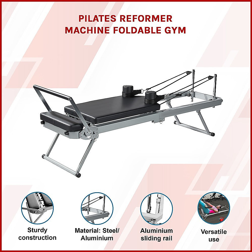 Pilates Reformer Machine Foldable Home Gym Aluminium Rail 135kg Capacity