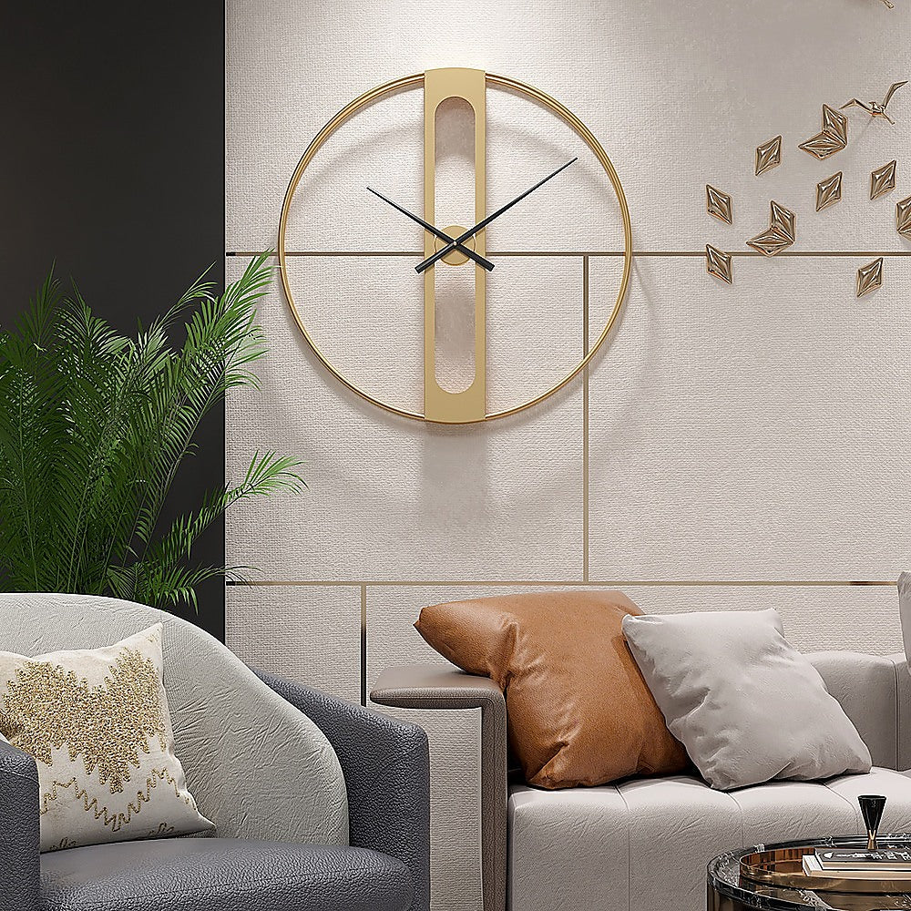 Gold Metal Wall Clock 60cm Frosted Glass Steel