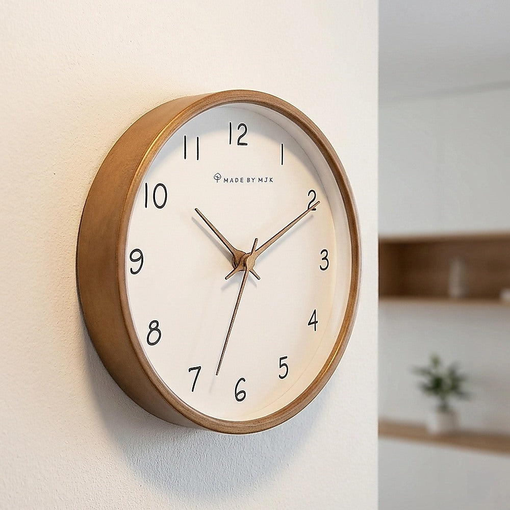 Wooden Modern Wall Clock 25cm Natural Solid Wood Minimalist