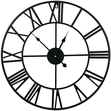 Industrial Metal Wall Clock 60cm Roman Numerals Black Gold