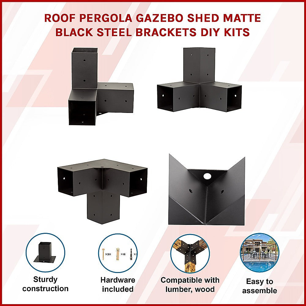 Pergola Brackets Matte Black Steel DIY Kit 12-Piece Double