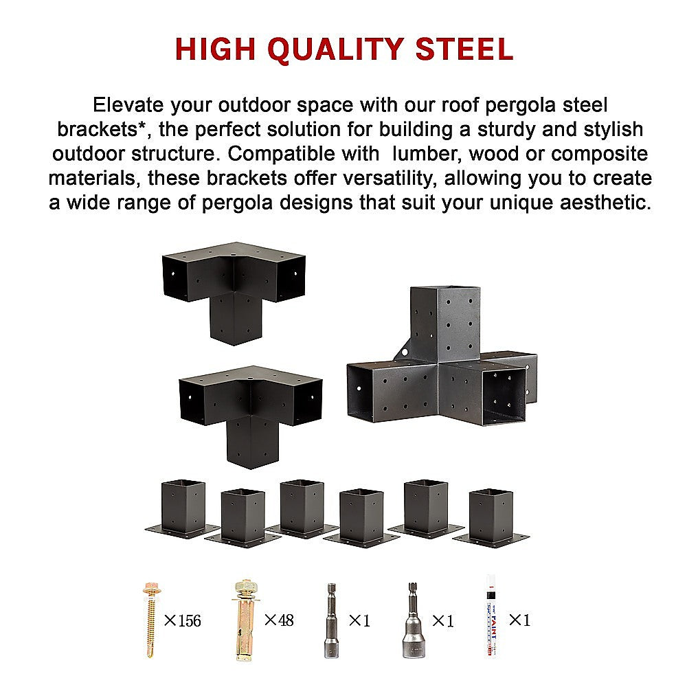 Matte Black Steel Pergola Brackets DIY Kit Double Wall Mount
